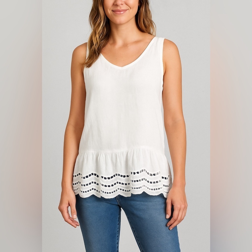 Valentina Naldi White Linen Tank Top Lace Hem Made in Italy Size L